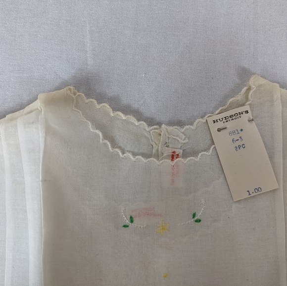 Vintage NEW Baby Dress Slip Sheer 2-Piece Hand Embroidery Hudson's Detroit - Picture 11 of 13